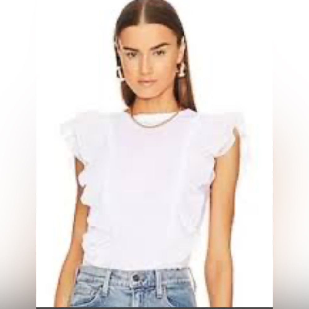 Veronica Beard Cotton Bardot Ruffle Tee Size M Casual Spring Cottagecore